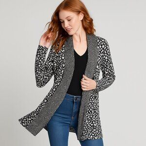 Belldini Medium Black Cheetah Chevron Print Longline Open Cardigan Sweater Cozy